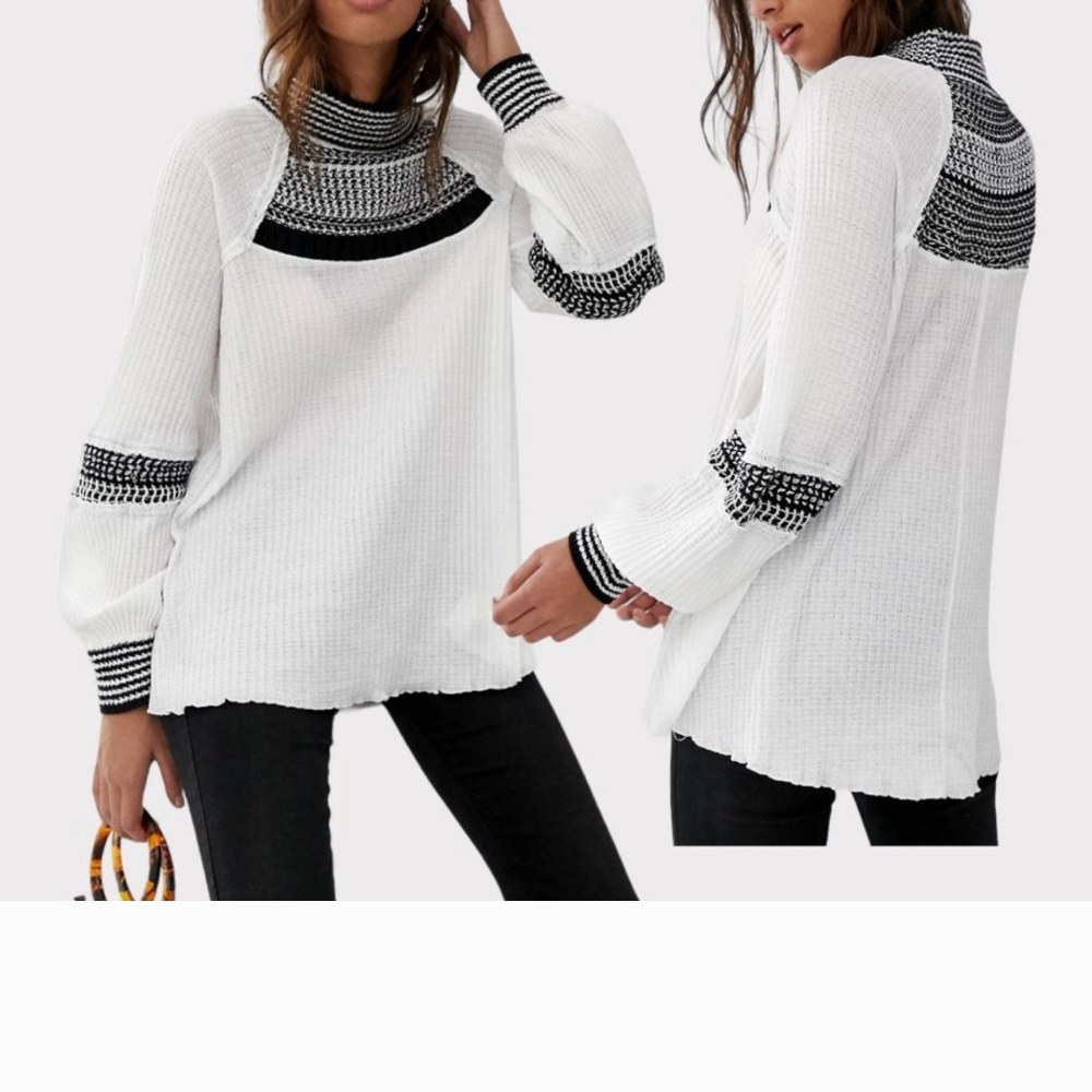 Free PEOPLE SNoW DAY WAFFLE TUNIC TURTLENECK Baloon Sleeve